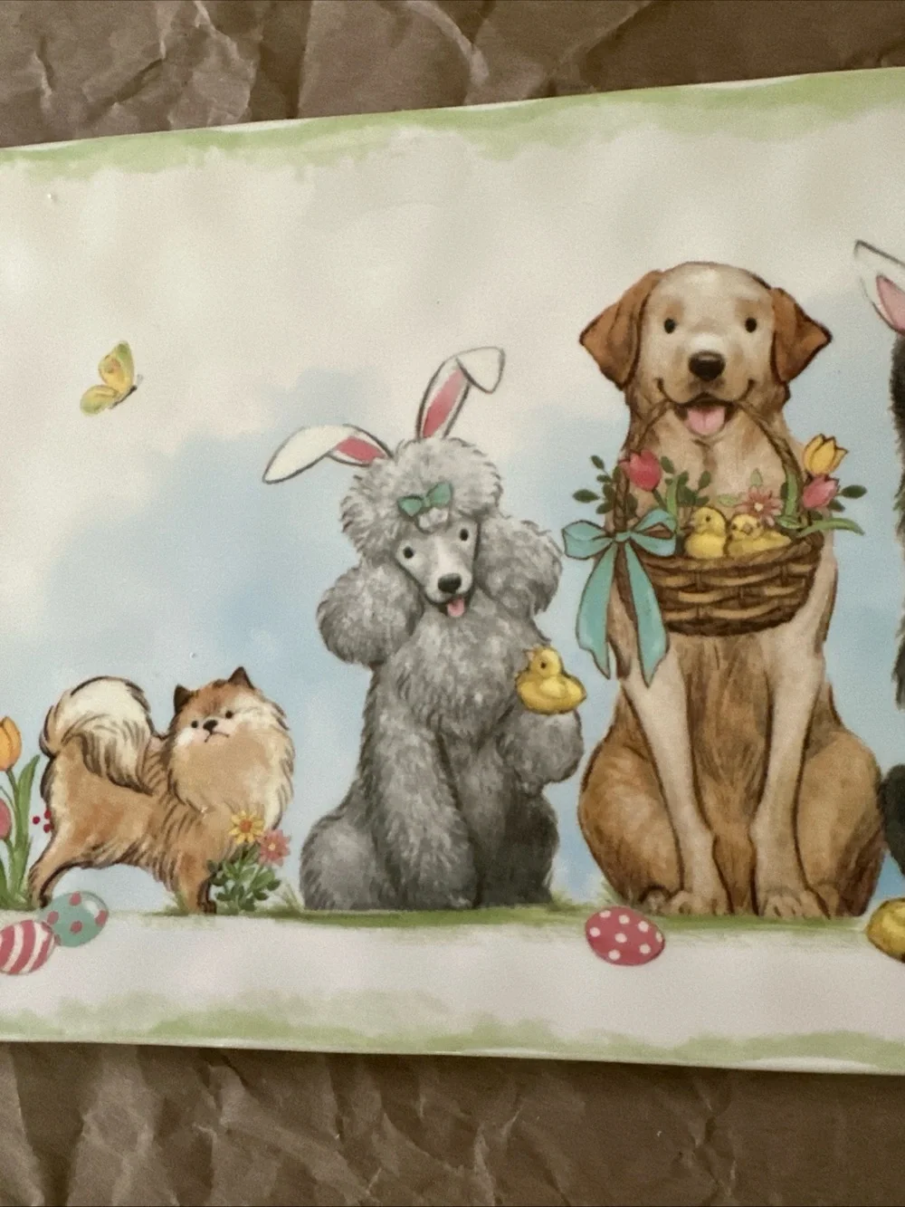 Pier 1 White Ceramic Pet Tray with Easter Puppy Illustration